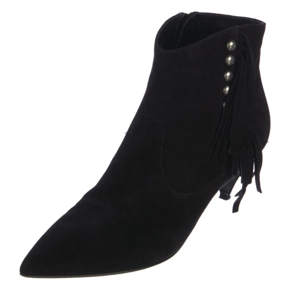 Saint Laurent Black Ankle Boots with Fringe and Studs, Size US 8.5 / EU 39